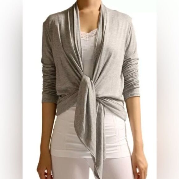 All Saints Long Sleeve Tie Front Cardigan Cover Up In Greige Size M - Picture 1 of 9